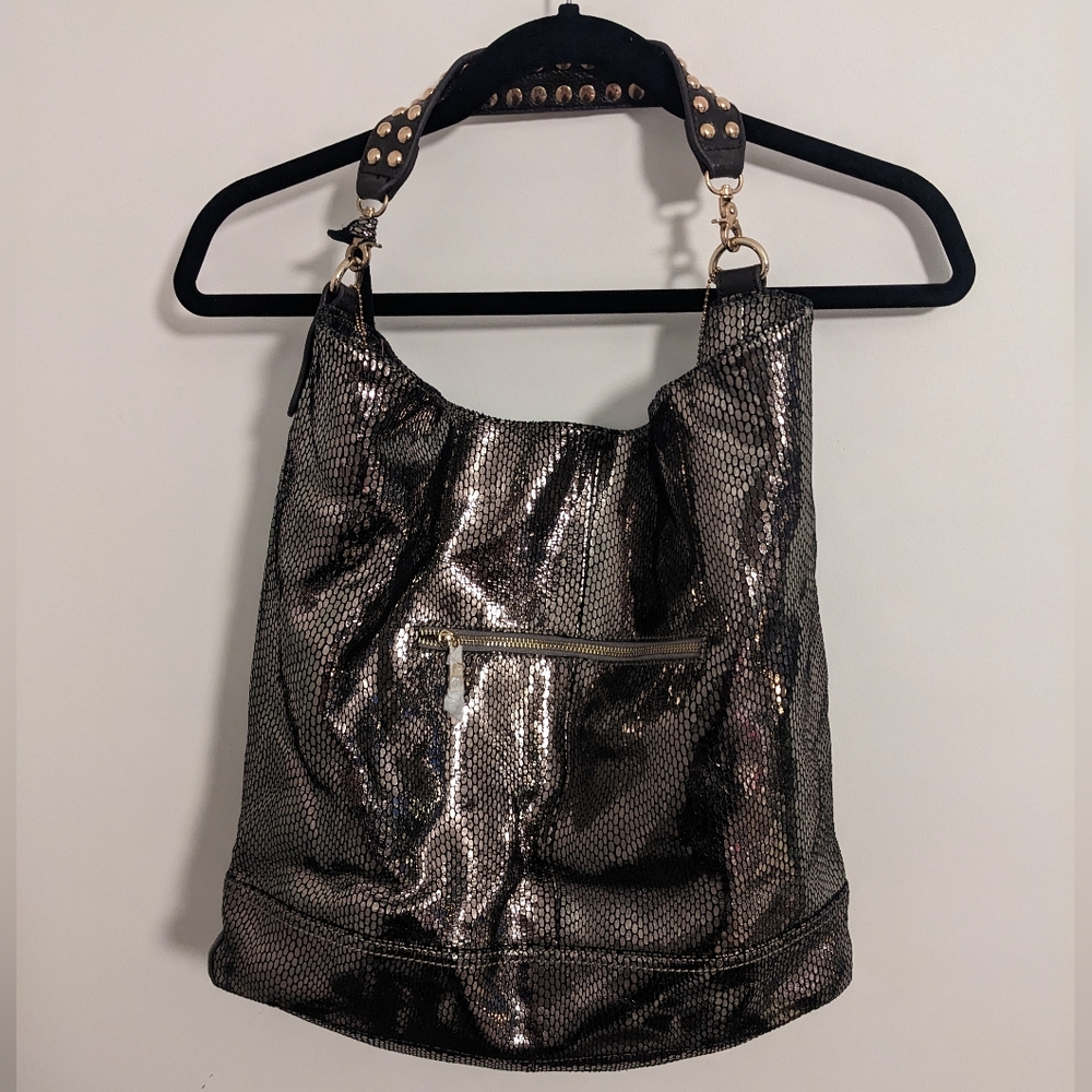 Gunmetal mob wife hobo bag